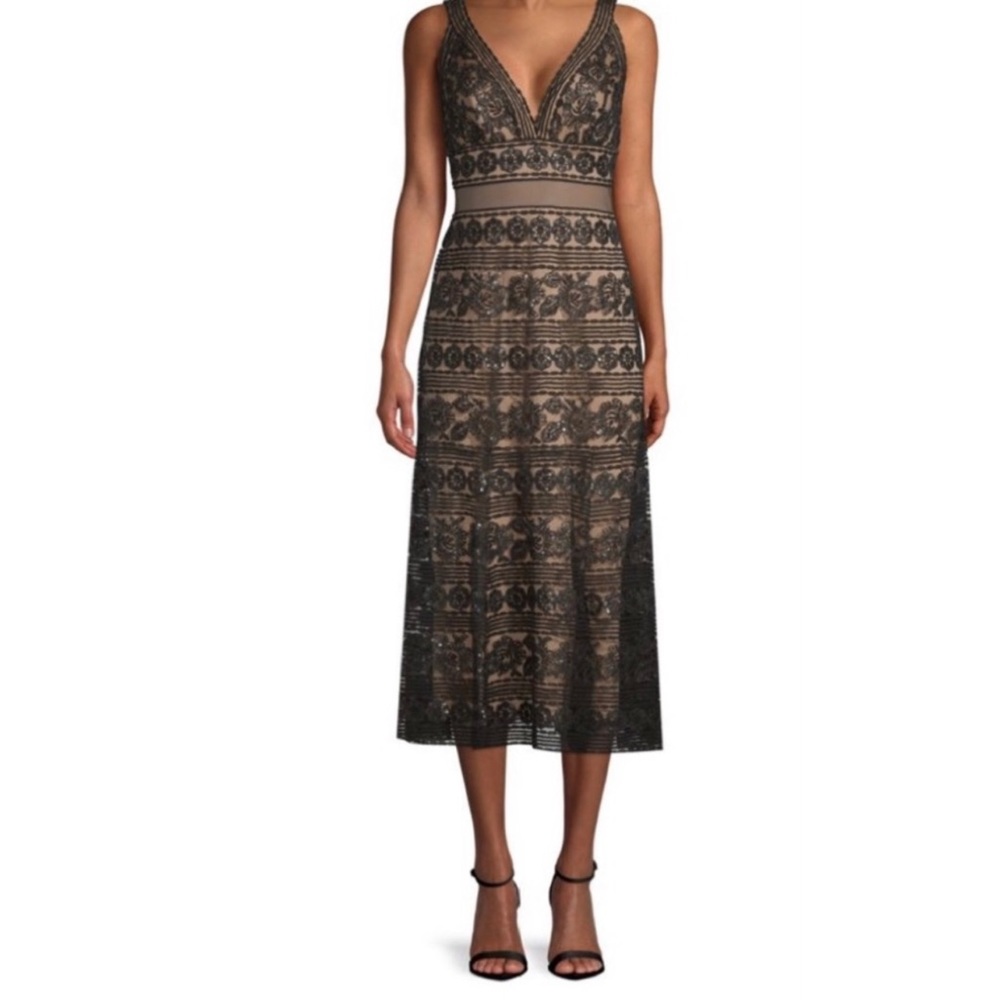 Tadashi Shoji Black Lace Sleeveless Midi Dress
